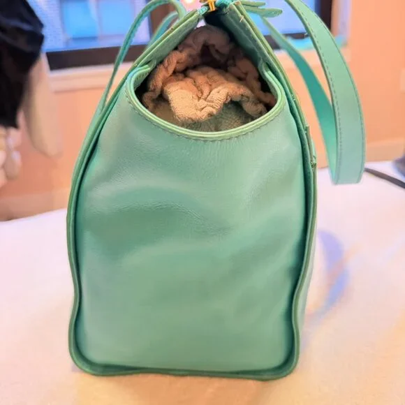 Rare Fossil Teal Satchel Leather Shoulder Bag Spring - Picture 10 of 11